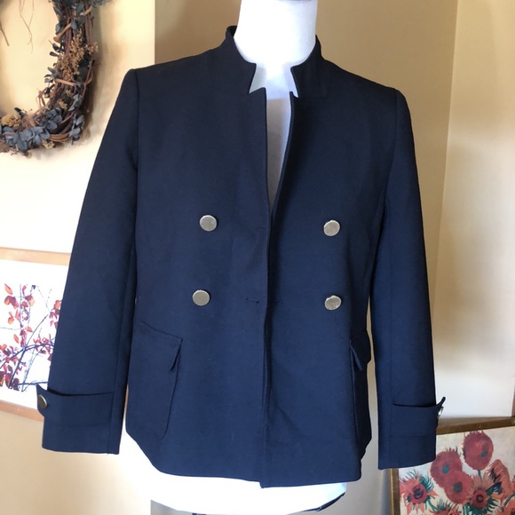 ANN TAYLOR Size 2P Navy Blazer Brushed Gold Stretchy Blazers $198 NEW - Picture 2 of 16